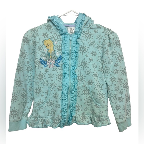 Disney Frozen Elsa Blue Snowflake Jacket with Hood Size 7/8 - Picture 4 of 9
